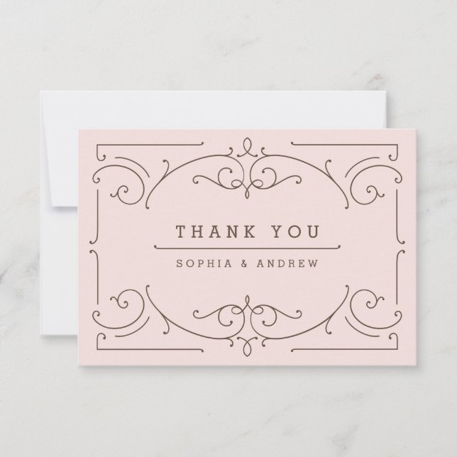 Moderne klassische Hochzeit in rosa Dankeskarte (Vorderseite)