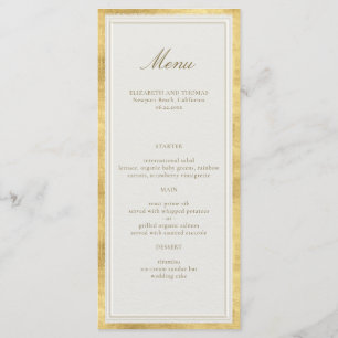 Moderne klassische Hochzeit mit falschem Gold und  Menükarte
