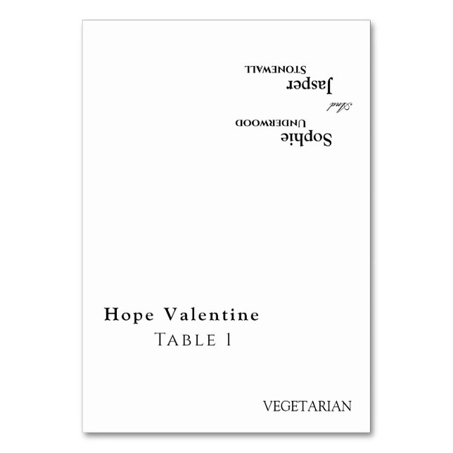 Moderne klassische Hochzeitsfaltbare Platzkarte Tischnummer (Vorderseite)