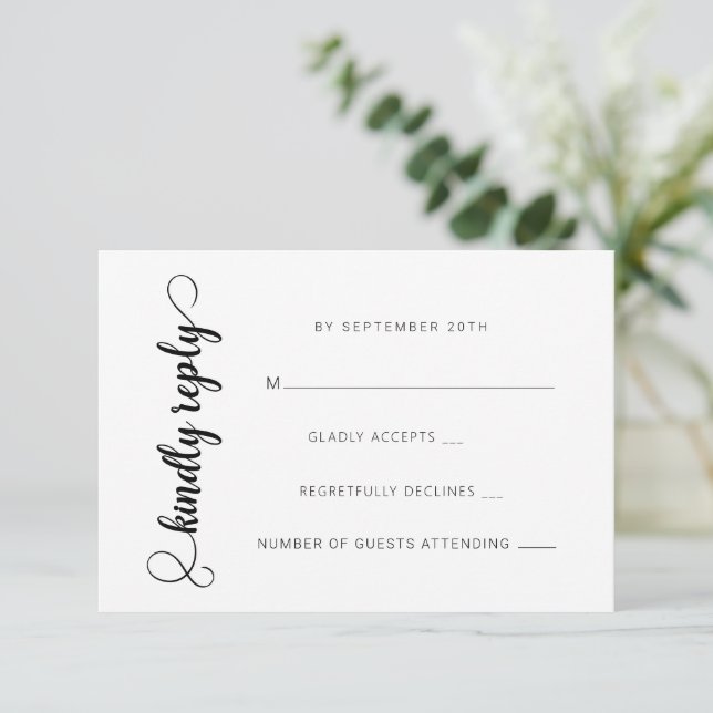 Moderne Klassische Hochzeitskarten RSVP Karte (Stehend Vorderseite)