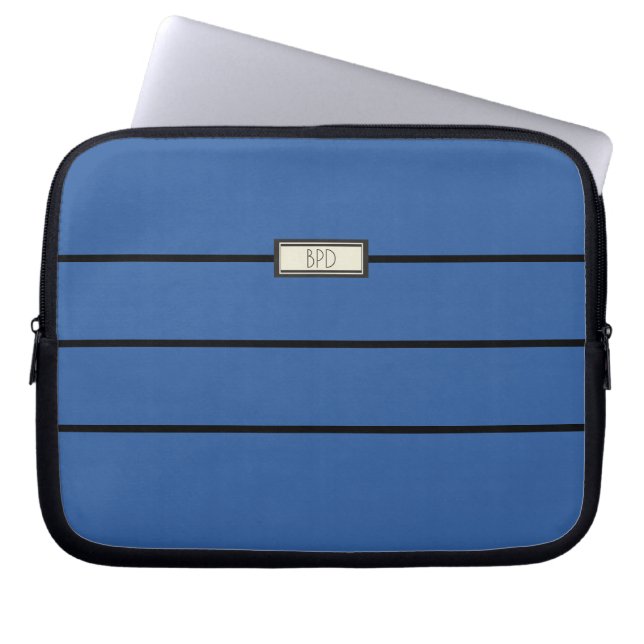 Moderne klassische Mit Monogramm Initialen Blau Laptopschutzhülle (Vorderseite)