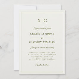 Moderne, klassische Monogramm-Creme & Grün Einladung