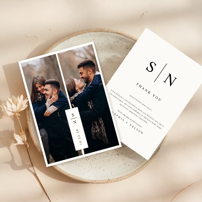 Moderne klassische Monogramm-Foto-Hochzeit Dankeskarte (Von Creator hochgeladen)