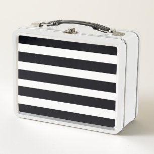 Moderne klassische schicke Schwarz und Weiß gestre Metall Brotdose
