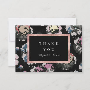 Moderne klassische schwarze abstrakte Blumenmuster Dankeskarte