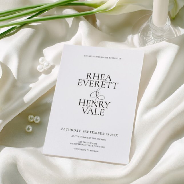 Moderne klassische schwarze und weiße Hochzeit  Einladung (Modern Classic Black & White Wedding Invitation)