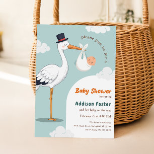 Moderne klassische Special Delivery-Storch-Baby-Pa Einladung