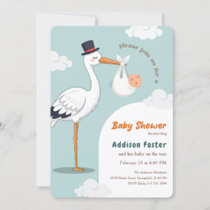 Moderne klassische Special Delivery-Storch-Baby-Pa Einladung
