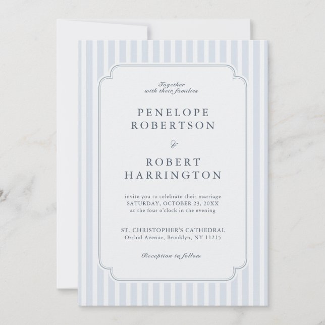 Moderne klassische Streifen Hochzeit mit QR-Code i Einladung (Vorderseite)