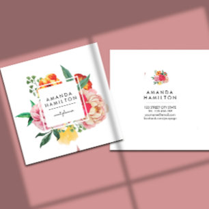 Moderne, klassische Wasserfarbe Peony Floral Quadratische Visitenkarte