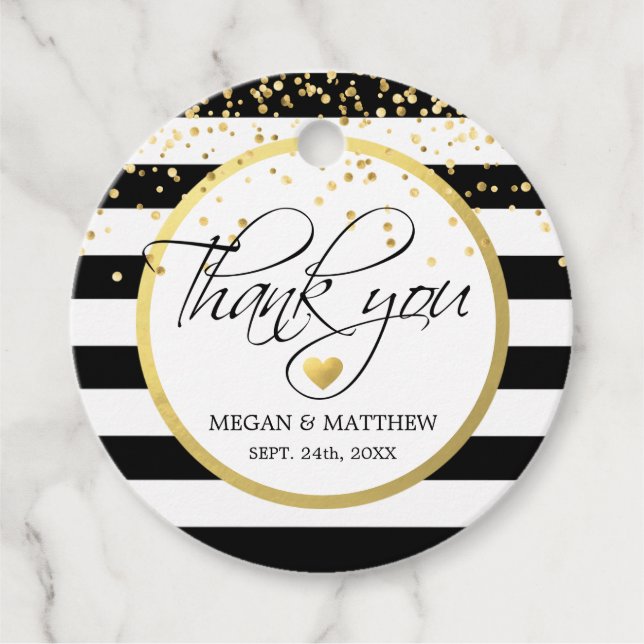 Moderne klassische White Black & Gold Hochzeit Vie Geschenkanhänger (Vorderseite)