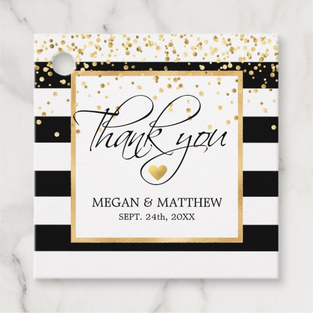 Moderne klassische White Black & Gold Hochzeit Vie Geschenkanhänger (Vorderseite)