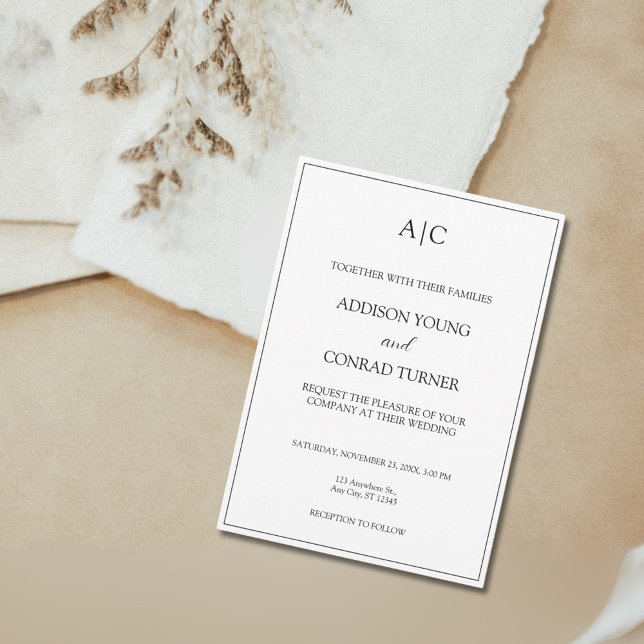 Moderne klassische White Monogram Wedding Einladung (Von Creator hochgeladen)