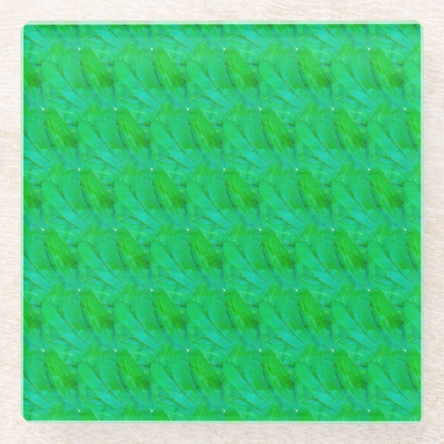 Moderne Kleeblatt-Grüne abstrakte botanische Muste Glasuntersetzer (Vorderseite)