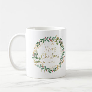 Moderne Kleider und Gold-Script Frohe Weihnachte Kaffeetasse