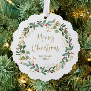 Moderne Kleider und Gold-Script   Frohe Weihnachte Ornament Karte