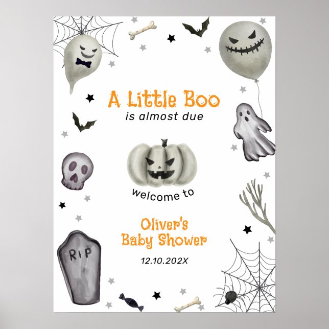 Moderne kleine Boo Ghost Boy Babydusche Willkommen Poster (Vorne)