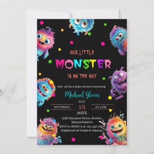 Moderne Kleine Monster Wasserfarben Babydusche Einladung