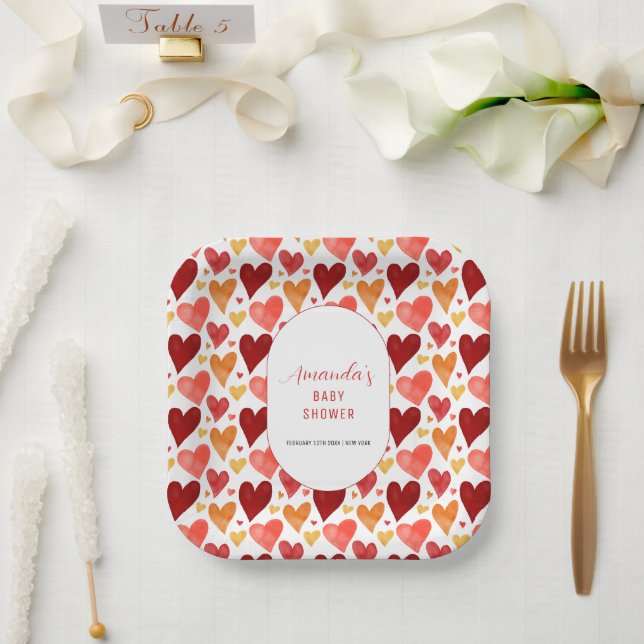 Moderne kleine Sweetheart Valentine Baby Dusche Pappteller (Hochzeit)