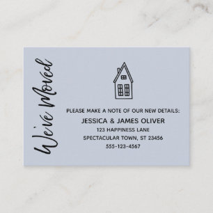 Moderne, kleine "We ve Moved" Dusty Blue Card Visitenkarte