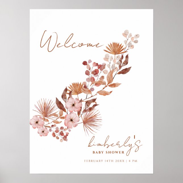 Moderne kleine Wildblume Boho Kinderdusche Willkom Poster (Vorne)