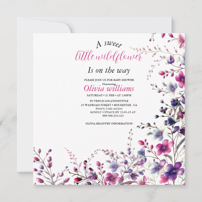 Moderne kleine Wildblume-Rosa-Babydusche (Vorderseite)