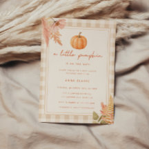 Moderne "Kleiner Kürbis" Gingham Herbst-Baby-Party
