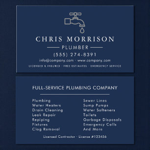 Moderne Klempner Navy Blau Silber Minimalistisch Visitenkarte