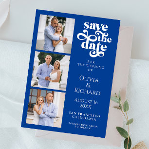 Moderne Kobaltblaue Foto-Collage-Hochzeit Save The Date