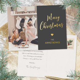 Moderne Kohlegold-Schrift Foto Weihnachten Folien Feiertagspostkarte