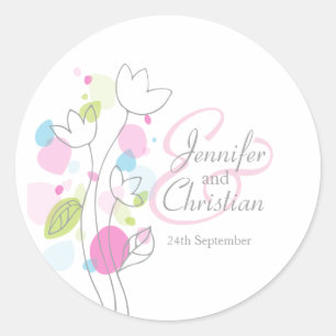 Moderne Konfetti-Blume Blütenblätter Hochzeitstick Runder Aufkleber