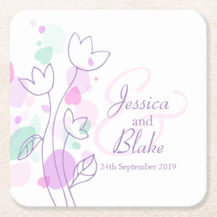 Moderne Konfetti Blume Name Datum Hochzeit Unterse Rechteckiger Pappuntersetzer