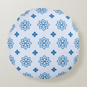 Moderne königsblaue Blumenmuster-Rundkissen Rundes Kissen
