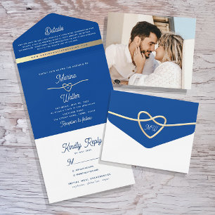 Moderne königsblaue Hochzeit All In One Einladung