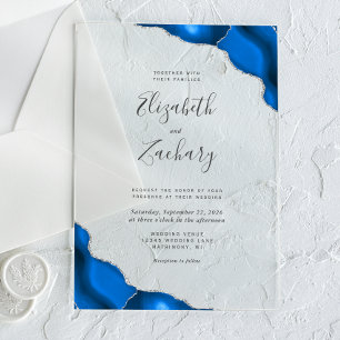 Moderne königsblaue Silber-Achat-Ecken-Hochzeit Acryleinladungen
