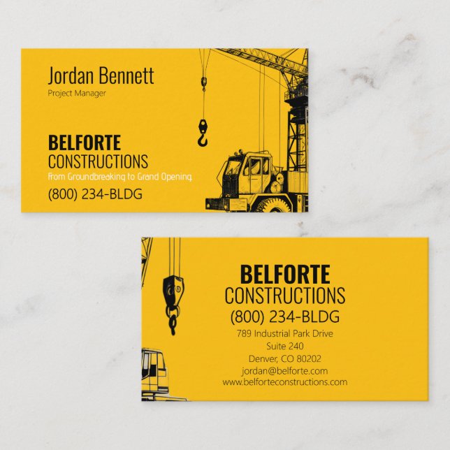 Moderne Konstruktion | Yellow & Crane Design Visitenkarte (Vorne/Hinten)