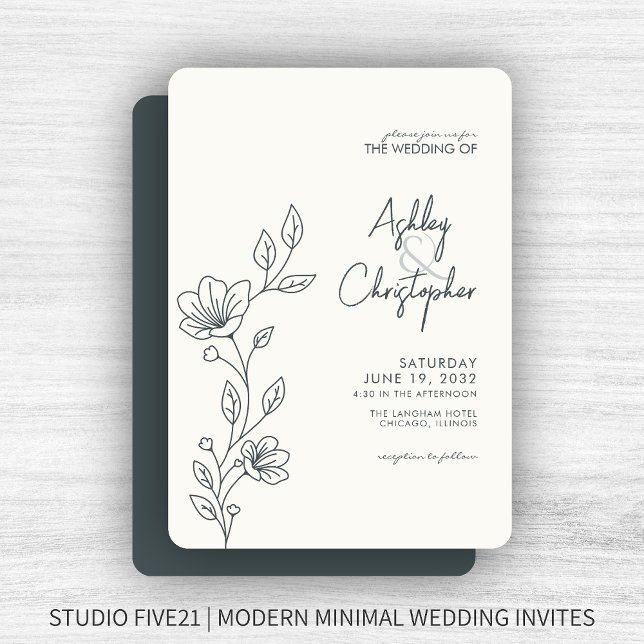 Moderne Kontur Gray Foliage Hochzeit Einladung (Von Creator hochgeladen)