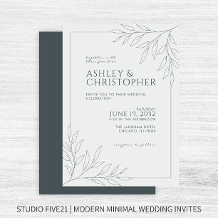 Moderne Kontur Gray Foliage Hochzeit Einladung
