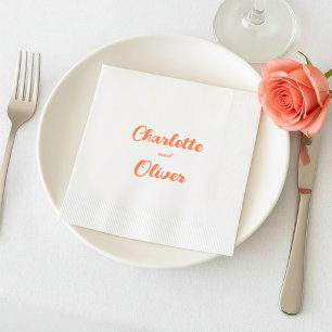 Moderne Koralle Orange Script Hochzeit Serviette