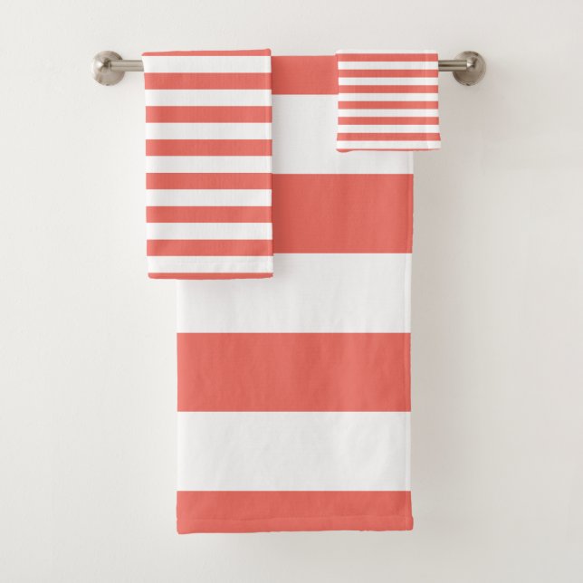 Moderne Koralle und weißes gestreiftes Muster Badhandtuch Set (Insitu)