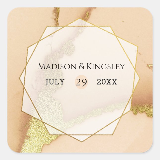 Moderne Korallen Abstrakt 💡 unikale Ölhochzeit Quadratischer Aufkleber (Vorderseite)