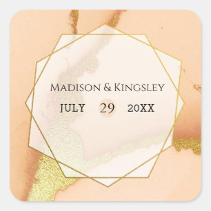 Moderne Korallen Abstrakt 💡 unikale Ölhochzeit Quadratischer Aufkleber