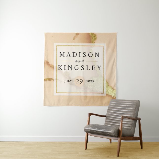 Moderne Korallen Abstrakt 🌸 unikale Ölhochzeit Wandteppich (Beispiel)