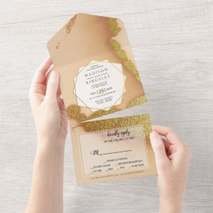 Moderne Korallen-Abstraktion 🌸 Tinten-Öl-Hochzeit All In One Einladung
