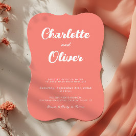 Moderne Korallen-Union-Script-Dekorative-Hochzeit Einladung