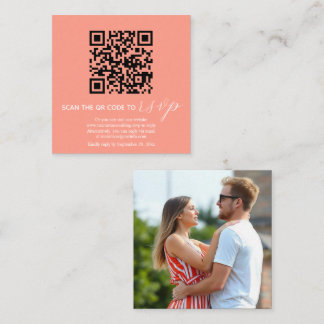 Moderne Korallenhochzeit mit QR-Code  Begleitkarte