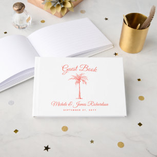 Moderne Korallenpalme Strand Hochzeit Gästebuch