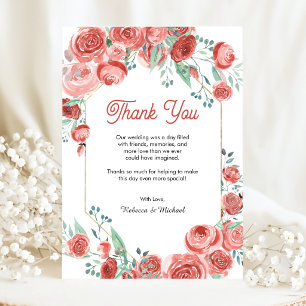Moderne korallenrosa Rosen Florale Hochzeit Dankeskarte