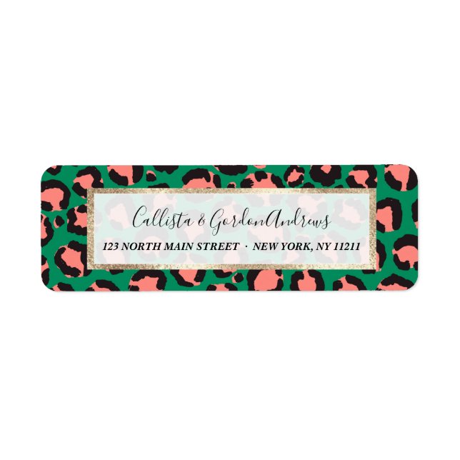 Moderne Korallenrosa Schwarzer Grüner Leopard Tier (Vorne)