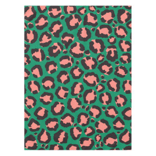 Moderne Korallenrosa Schwarzer Grüner Leopard Tier Tischdecke